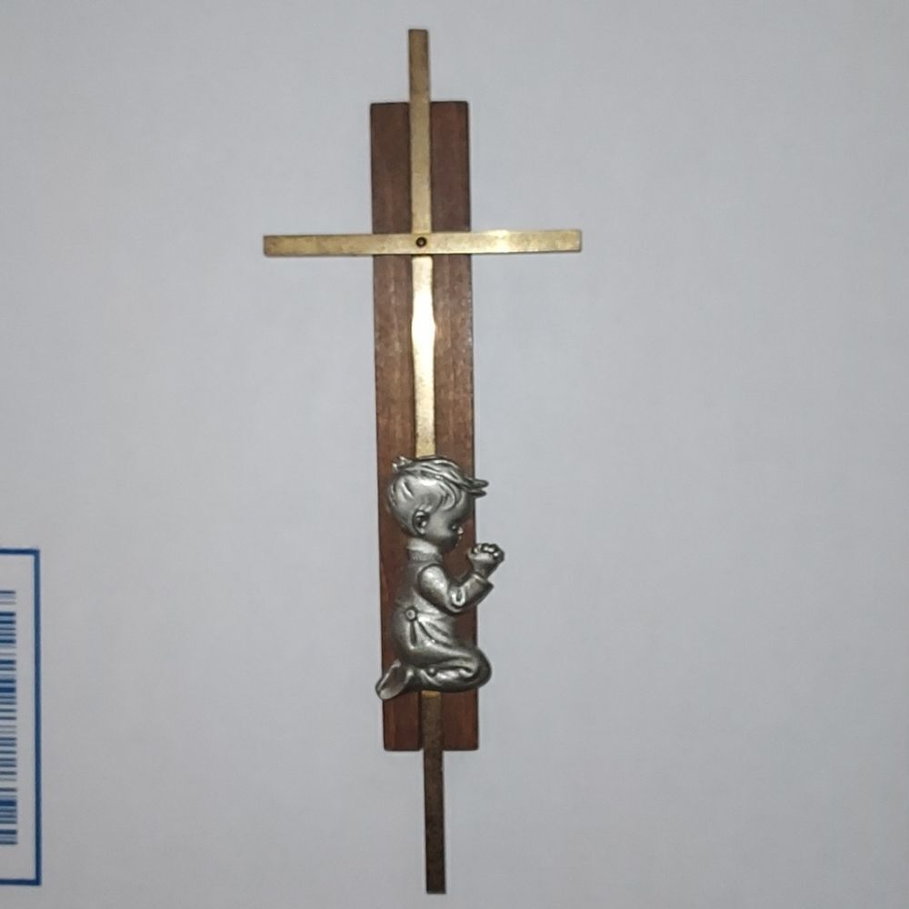 Wood & Bronze Cross with Child Praying